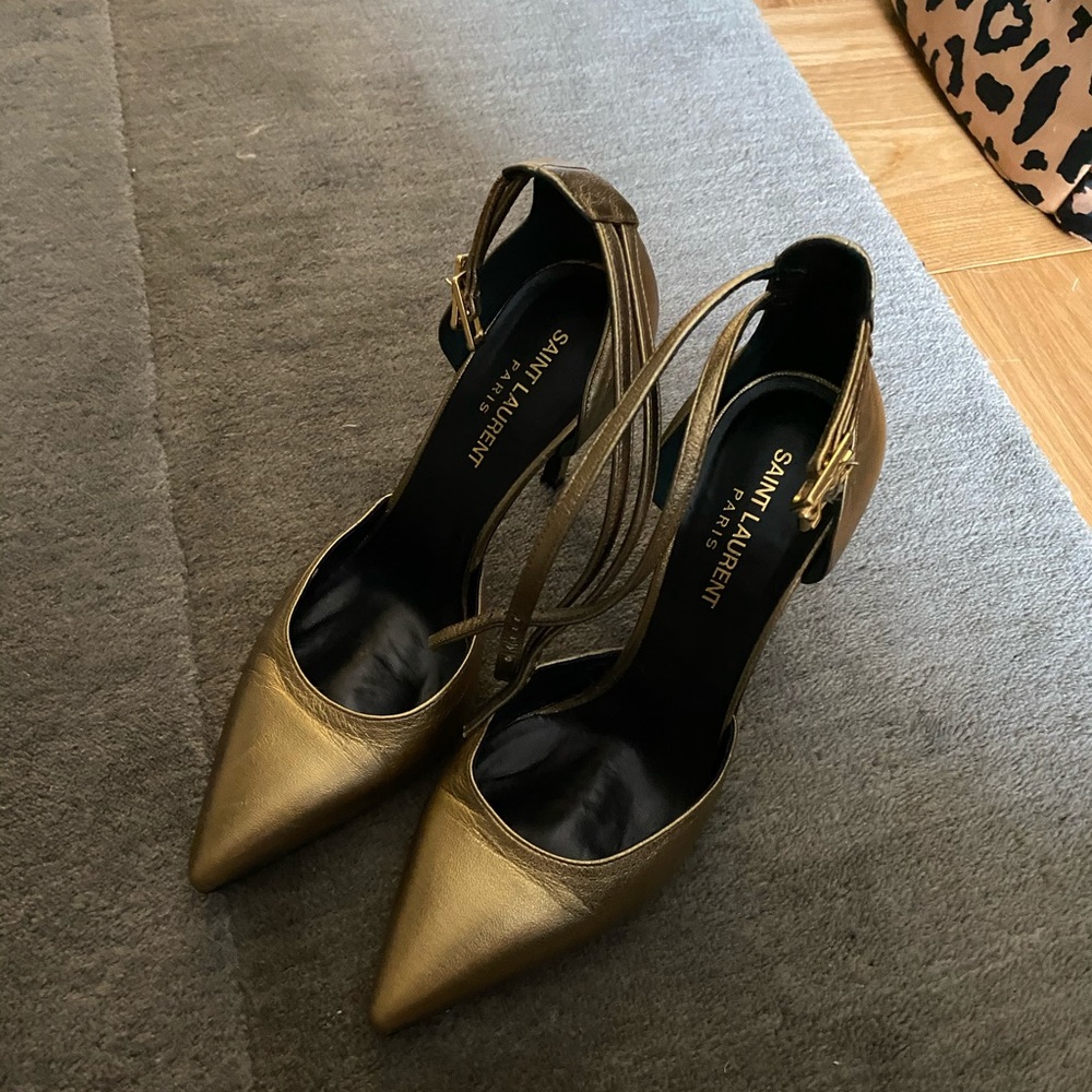Saint Laurent Gold Strap Pumps
